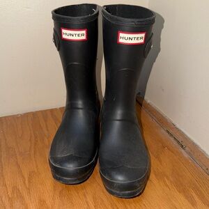 Hunter Black Rubber Mid-Calf Boots with Red Logo